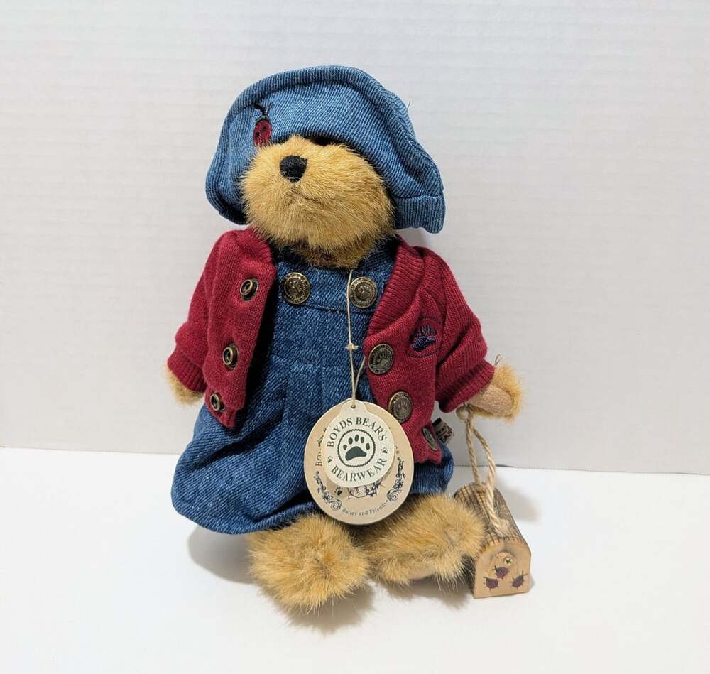Boyds Bears Bailey Bear Plush Doll 9 Inch Denim Outfit With Bug Box Original Tag